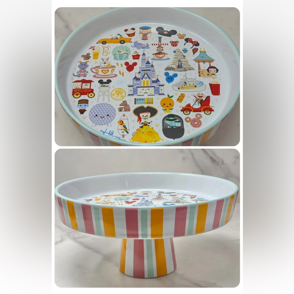 WALT DISNEY WORLD MAGIC KINGDOM OF CUTE JERROD MARUYAMA CERAMIC CAKE STAND NWT